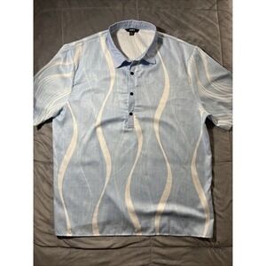 Ouku Blue‎ White Short Sleeve Button Up Shirt Men's XL
